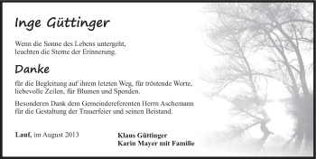 Traueranzeige von Inge Güttinger von Pegnitz-Zeitung